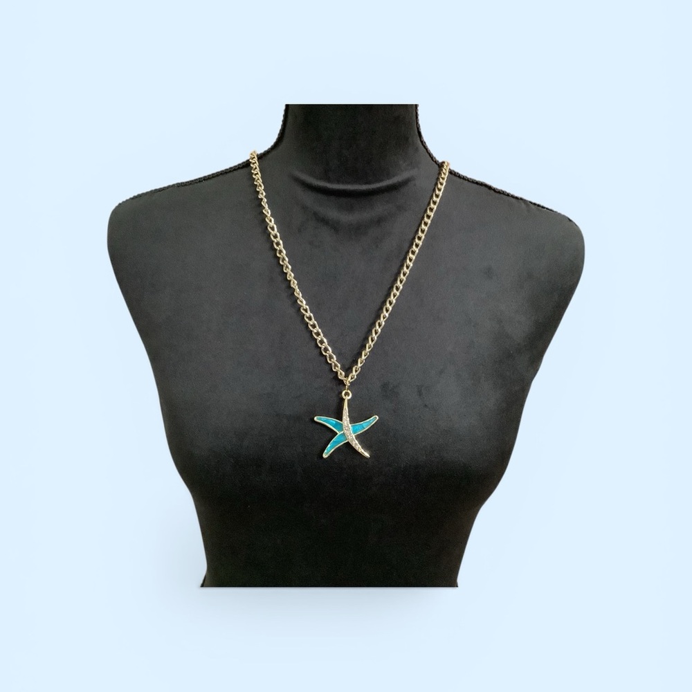 Heidi Daus Gold Starfish Pendant with Turquoise Enamel & Swarovski Crystals NWOT - Picture 8 of 11